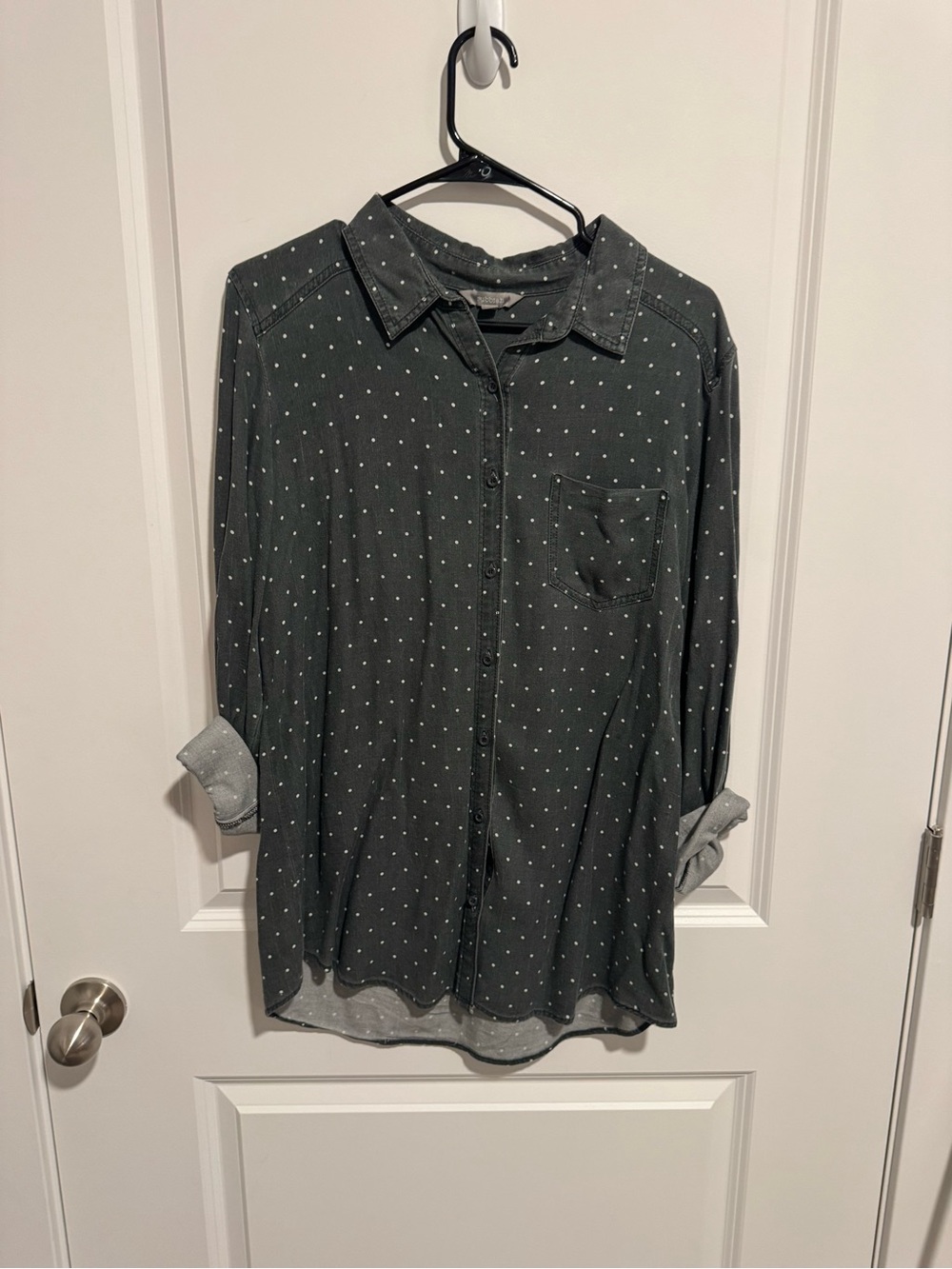 Rubbish Dark Gray Button-Down Shirt with White Micro Dots